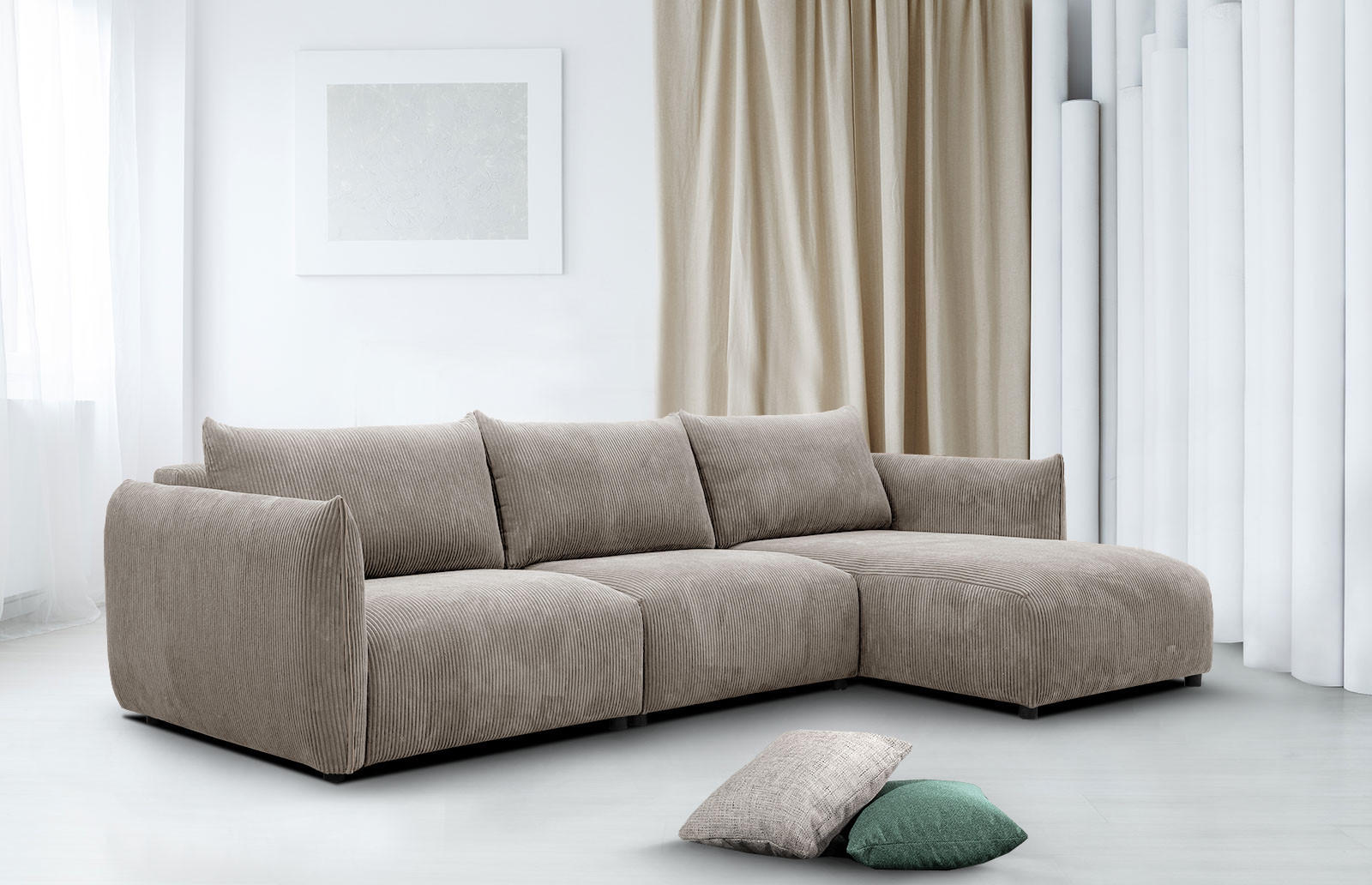 ECKSOFA TAUER 5-Sitzer, taupe - Taupe/Schwarz, Holzwerkstoff/Kunststoff (294/173cm) - Courtois Laville
