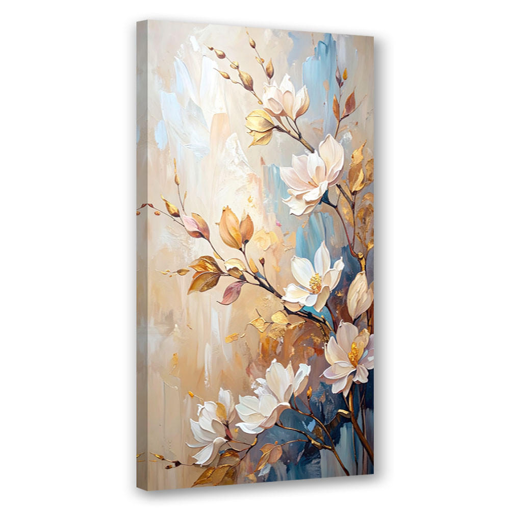 LEINWANDBILD Blumen Zweige Beige Imitation Farbe 50x100cm - Beige, Textil (50/100cm) - Feeby