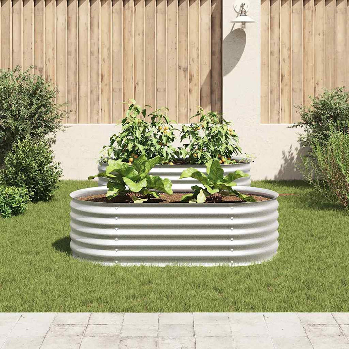 RUNDES Hochbeet für Garten BLUMO | Verzinkter Stahl | 160x80x44cm, Silber - Silberfarben, Metall (160/44/80cm) - DELUKE