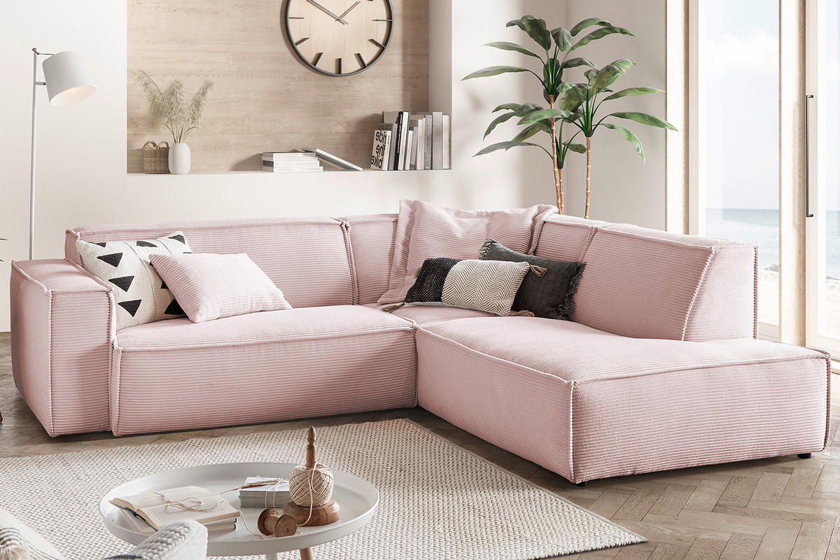ECKSOFA SAMU Pink Cord - Pink/Schwarz, Textil (254/224cm) - KAWOLA