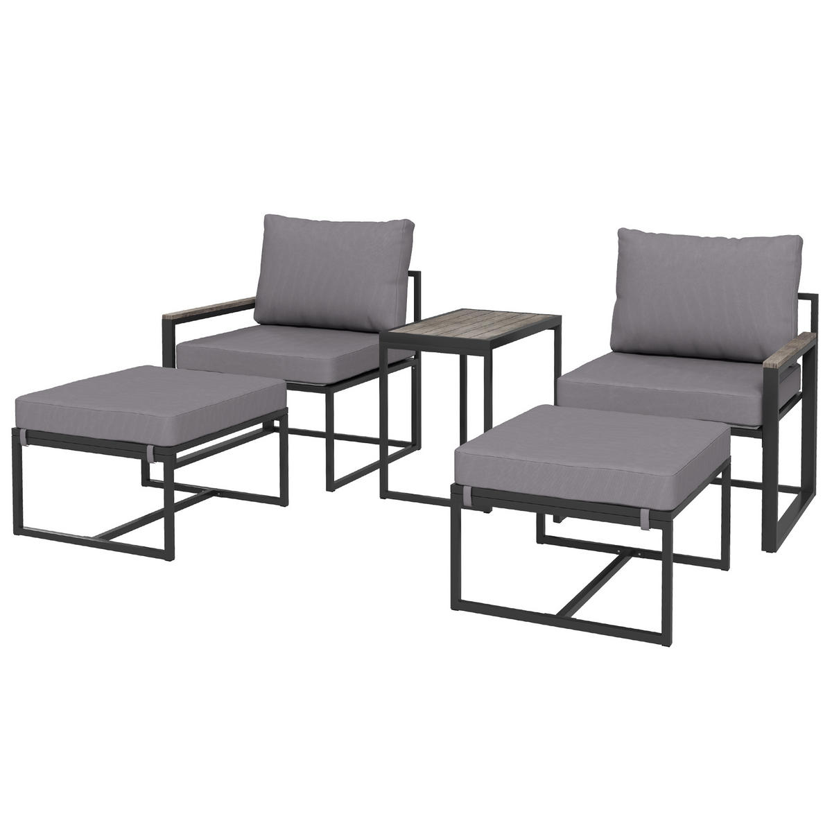 STAHL GARTENMÖBEL SET DE-06539 5-teilig mit Sitzkissen & Beistelltisch Grau - Grau, Textil/Metall - ComfortXL