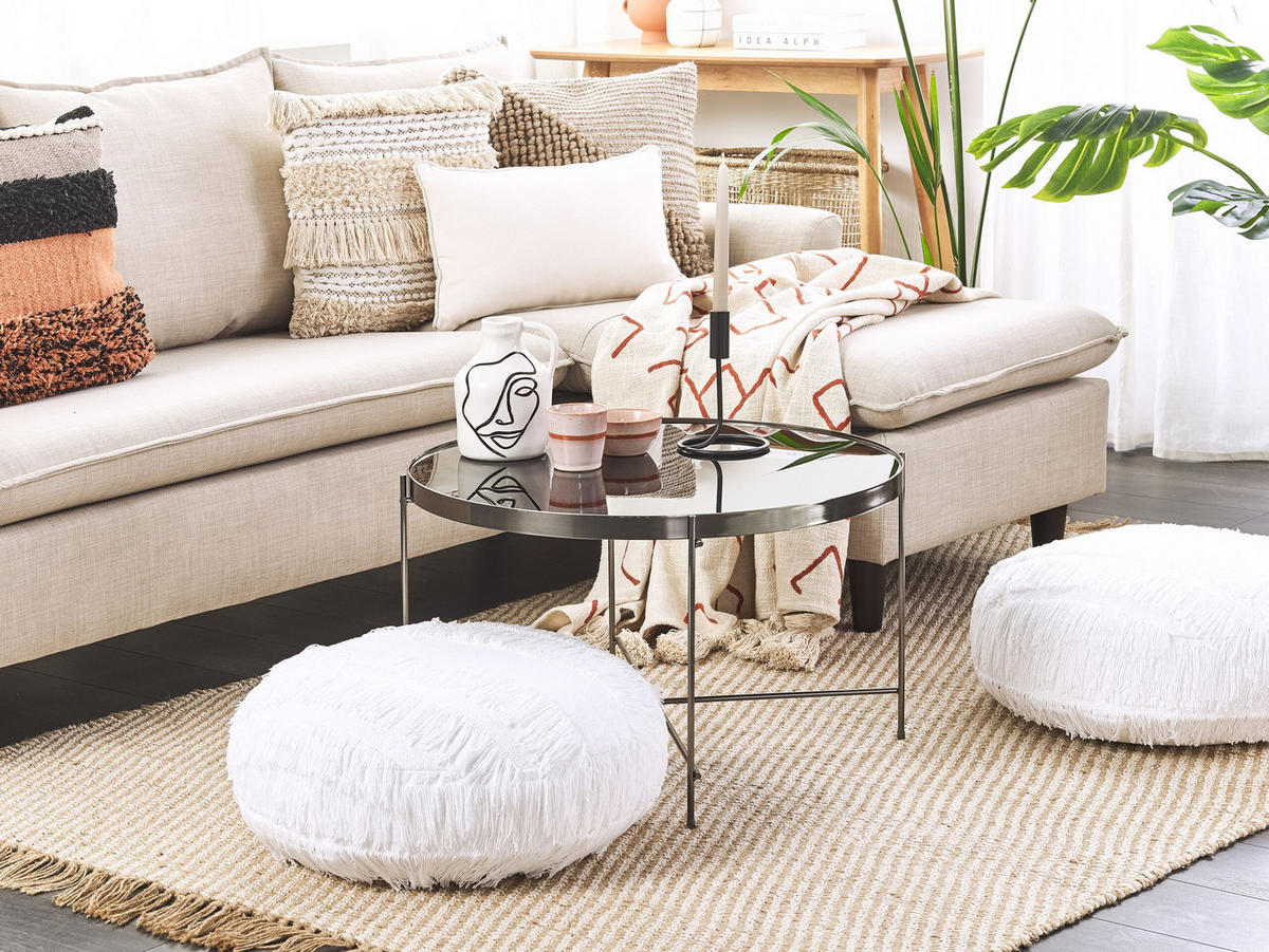 POUF Oulad 50/50/20 cm - Weiß, Naturmaterialen/Textil (50/20/50cm) - Beliani