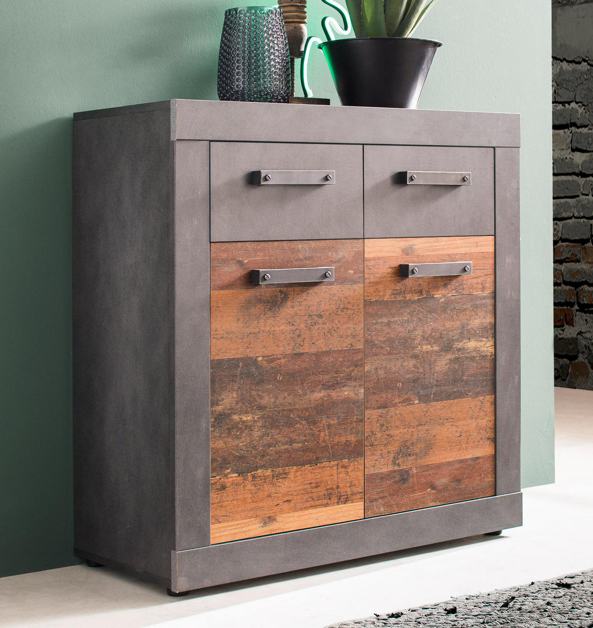 KOMMODE Used Wood Altholz Design mit Grau 82 cm, Anrichte 2-türig - Silberfarben/Schwarz, Holzwerkstoff/Kunststoff (82/86/37cm) - Top.Furn