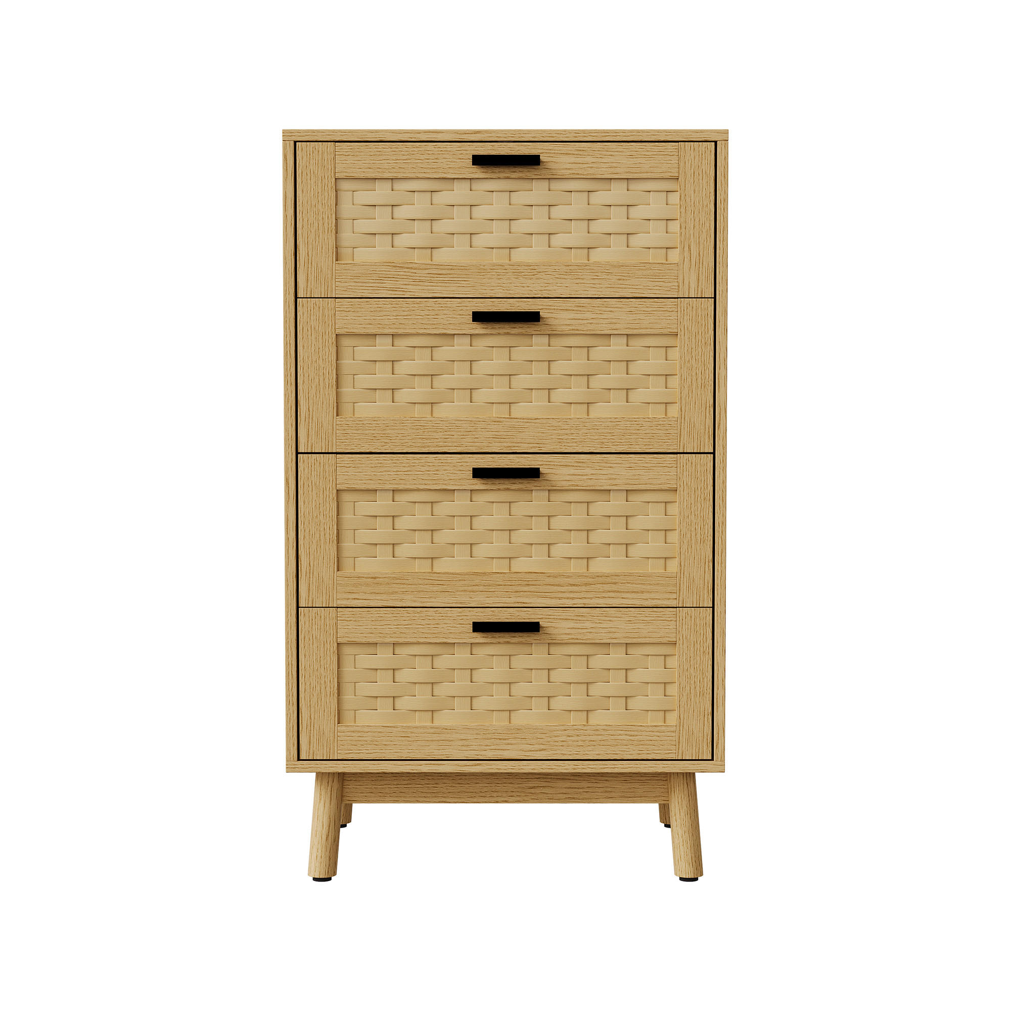 KOMMODE Japandi mit 4 Schubladen in Rattan-Optik 55/40/95 cm Eiche-Dekor - Eichefarben, Holzwerkstoff (55/95/39.8cm) - Creahappy