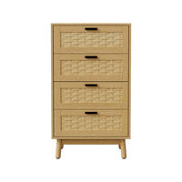 KOMMODE Japandi mit 4 Schubladen in Rattan-Optik 55/40/95 cm Eiche-Dekor - Eichefarben, Holzwerkstoff (55/95/39.8cm) - Creahappy