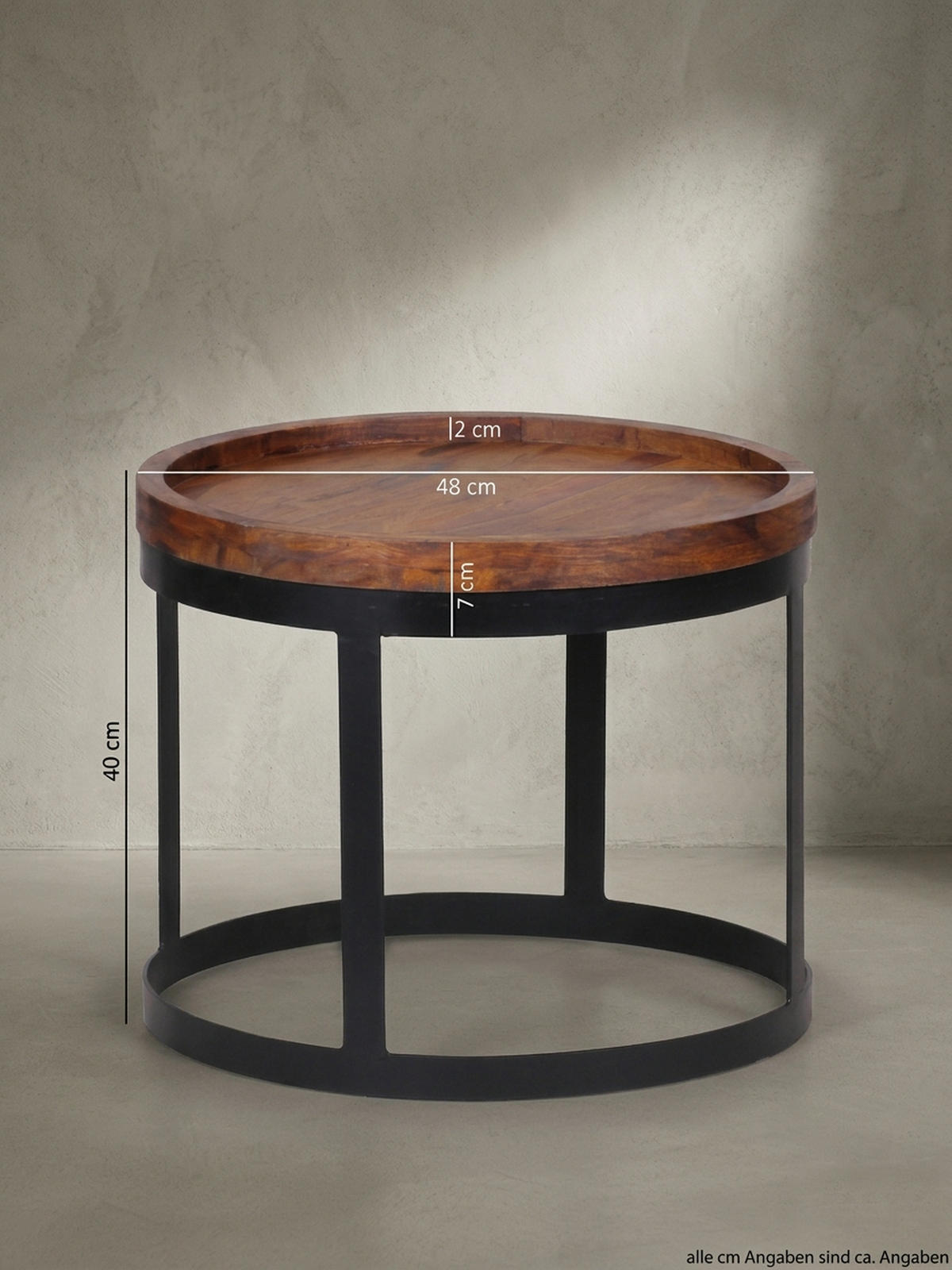 BEISTELLTISCH 2er Set Massivholz Metallgestell Rund Natur INDI, Braun 53x53x45 cm - Schwarz/Braun, Holz/Metall (53/53/45cm) - KADIMA DESIGN