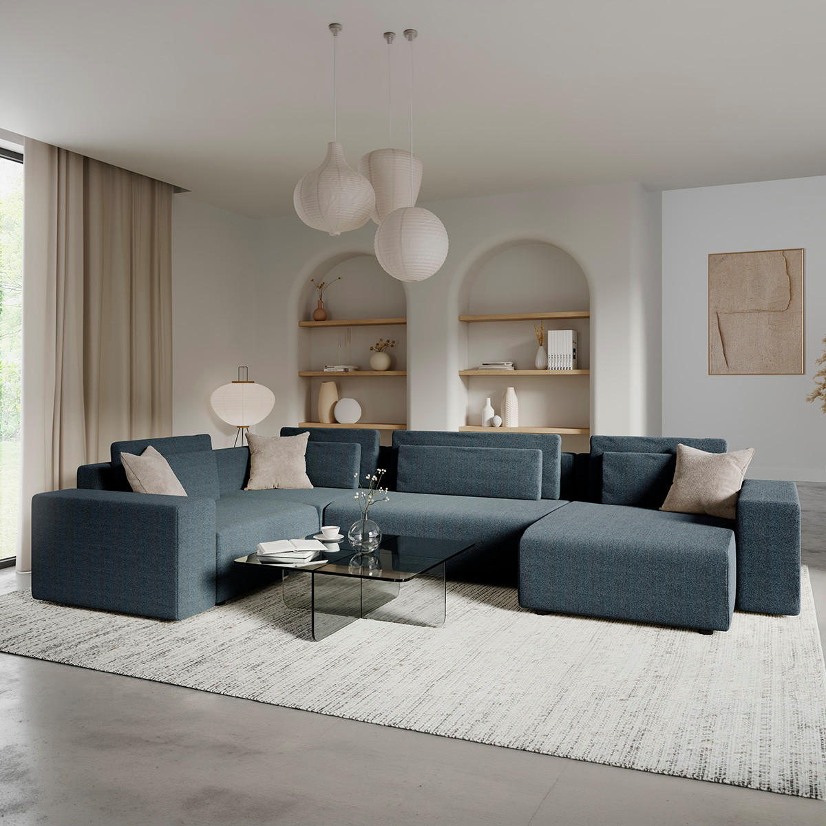 PANORAMASOFA Lorenzo 5 Sitzplätze Dunkelgrau - Grau, Holz (378/85/236cm) - Petits-meubles