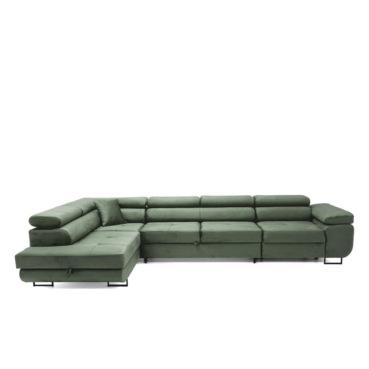 ECKSOFA WILD MAXI L Links mit Schlaffunktion 125x195 Velours Dunkelgrün - Chromfarben/Dunkelgrün, Holz/Textil (203/350cm) - Muffo