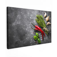 LEINWANDBILD Pfeffer - Kräuter - Gewürze - Beton - Küche 90x60 cm - Dunkelgrau, Textil (90/60cm) - MuchoWow