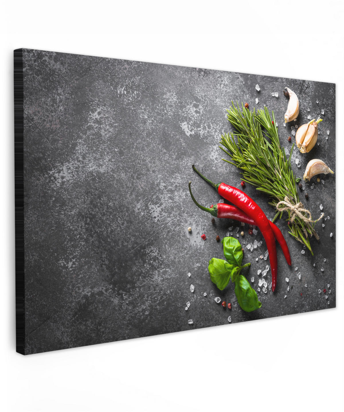 LEINWANDBILD Pfeffer - Kräuter - Gewürze - Beton - Küche 90x60 cm - Dunkelgrau, Textil (90/60cm) - MuchoWow