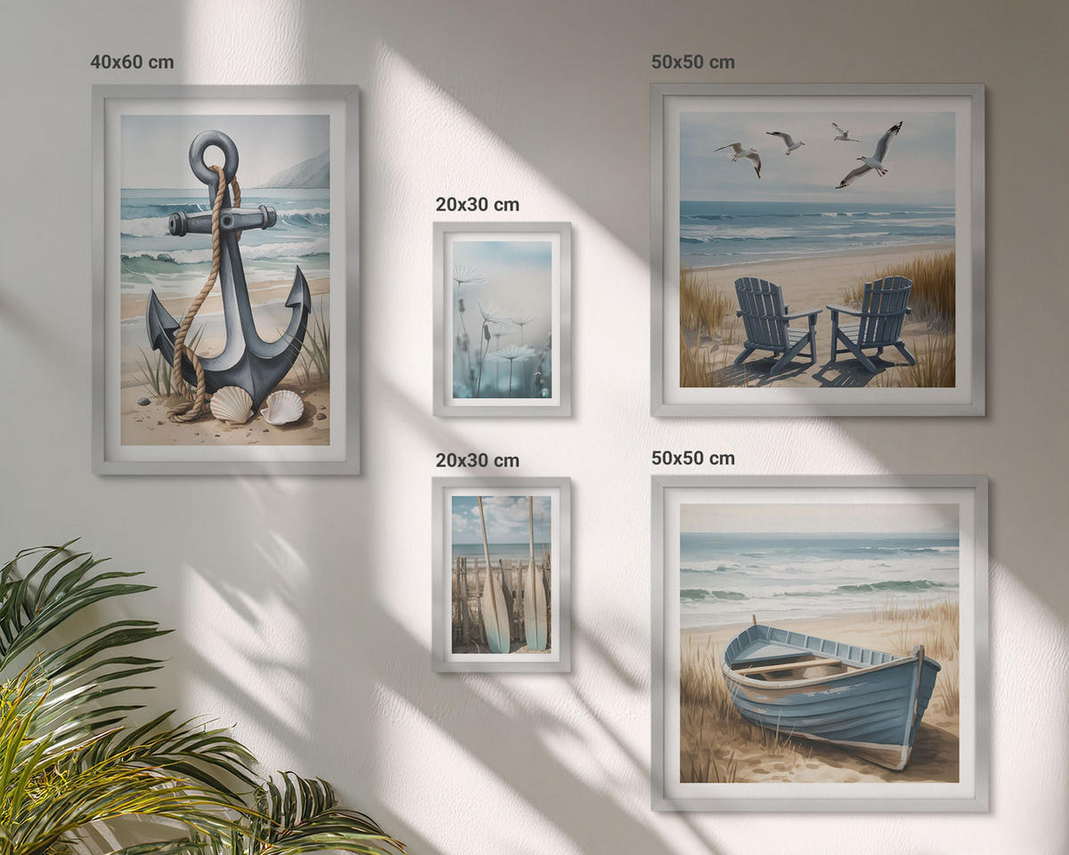 WANDBILDER 5er Set - 50x50 cm & 20x30 cm & 40x60 cm Silberner Rahmen - Waldlandschaft, See Łódź - Silberfarben, Kunststoff (40/60cm) - ArtPrintCave