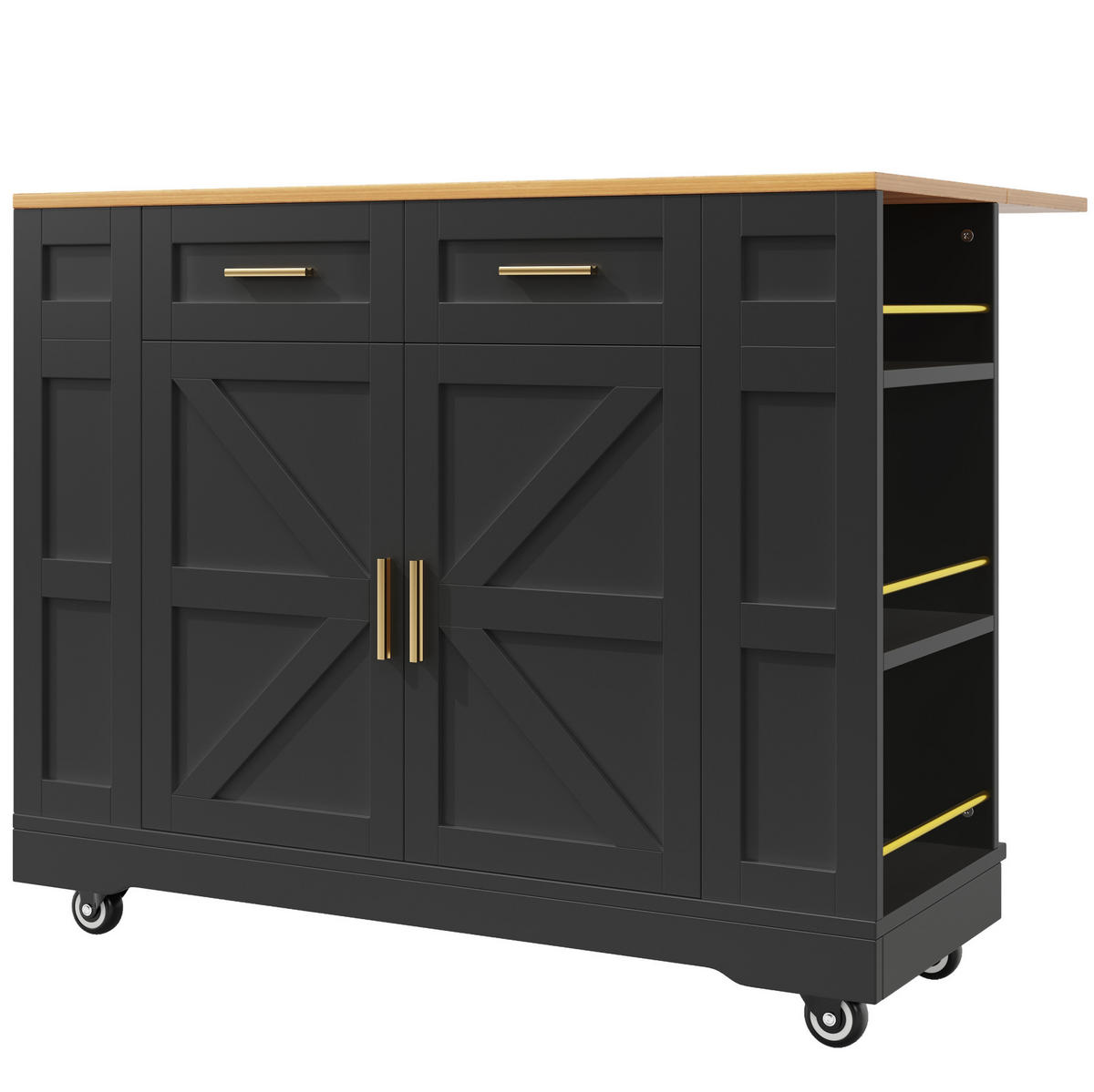 KÜCHENINSEL 120/40/90 cm schwarz aus MDF mit Klappplatte - Schwarz, Holzwerkstoff (120/90/40cm) - OKWISH