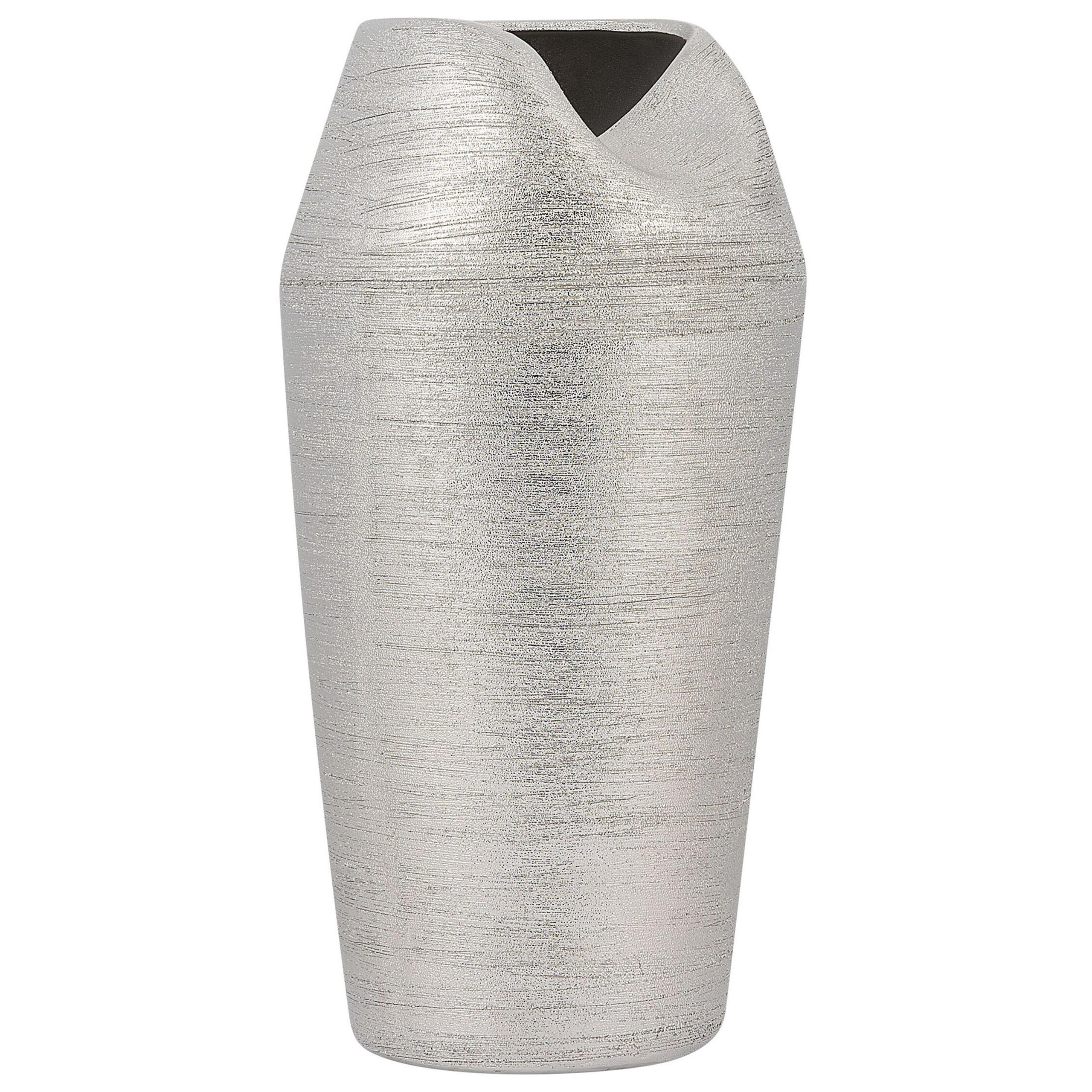 DEKOVASE Steinzeug silber Apamea - Silberfarben, Stein (33cm) - Beliani