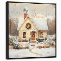 LEINWAND Bilder mit Rahmen - Weihnachten - Zuhause - Winter - Schnee - 50x50 - Creme, Textil (50/50cm) - MuchoWow