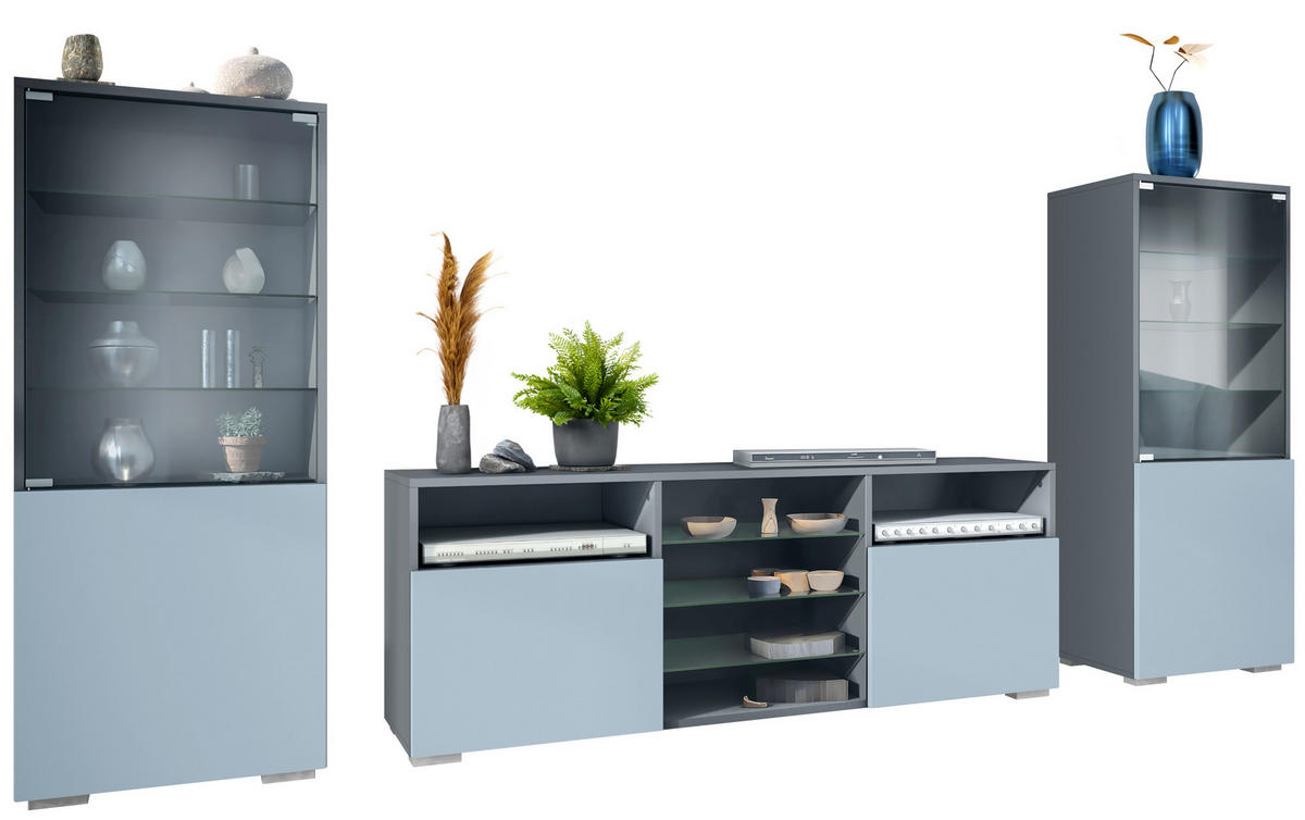 WOHNWAND Granada Denim matt - Pastellblau, Holzwerkstoff (286/122.5/35cm) - Vladon