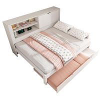POLSTERBETT 140/190 cm mit Ausziehbett 90/190 cm, USB-Ladestation und Stauraum-Rückwand, Weiß - Weiß, Textil (140/190cm) - Redom