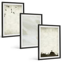 BILDER SET 3er Set - 40x60 cm Schwarzer Rahmen - Vögel, Steine, Pinselstriche, Verzierungen - Schwarz, Kunststoff (40/60cm) - TULUP