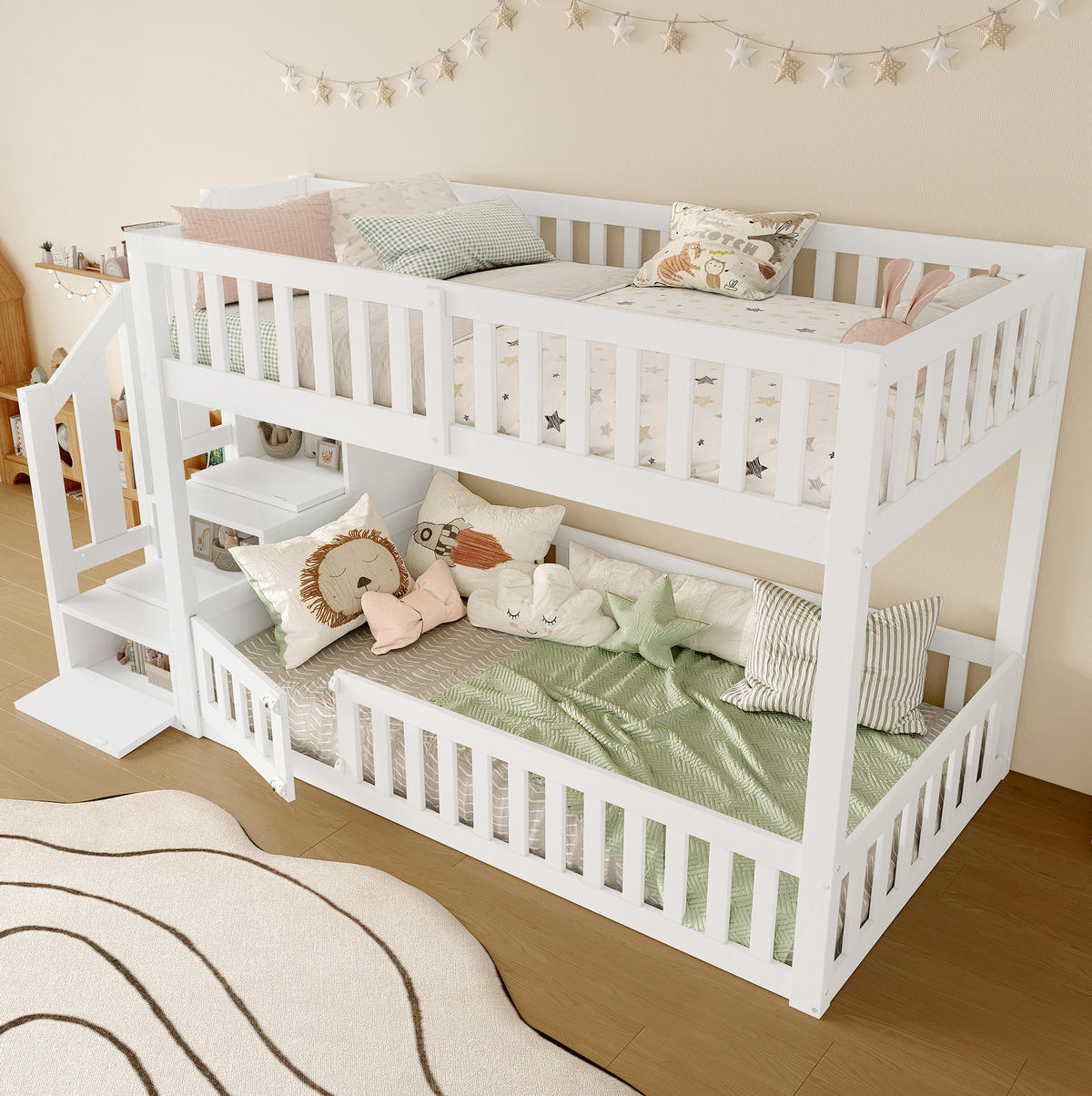 ETAGENBETT 90/200 cm weiß aus Kiefer und MDF mit Stauraumleiter - Weiß, Holzwerkstoff (90/200cm) - OKWISH