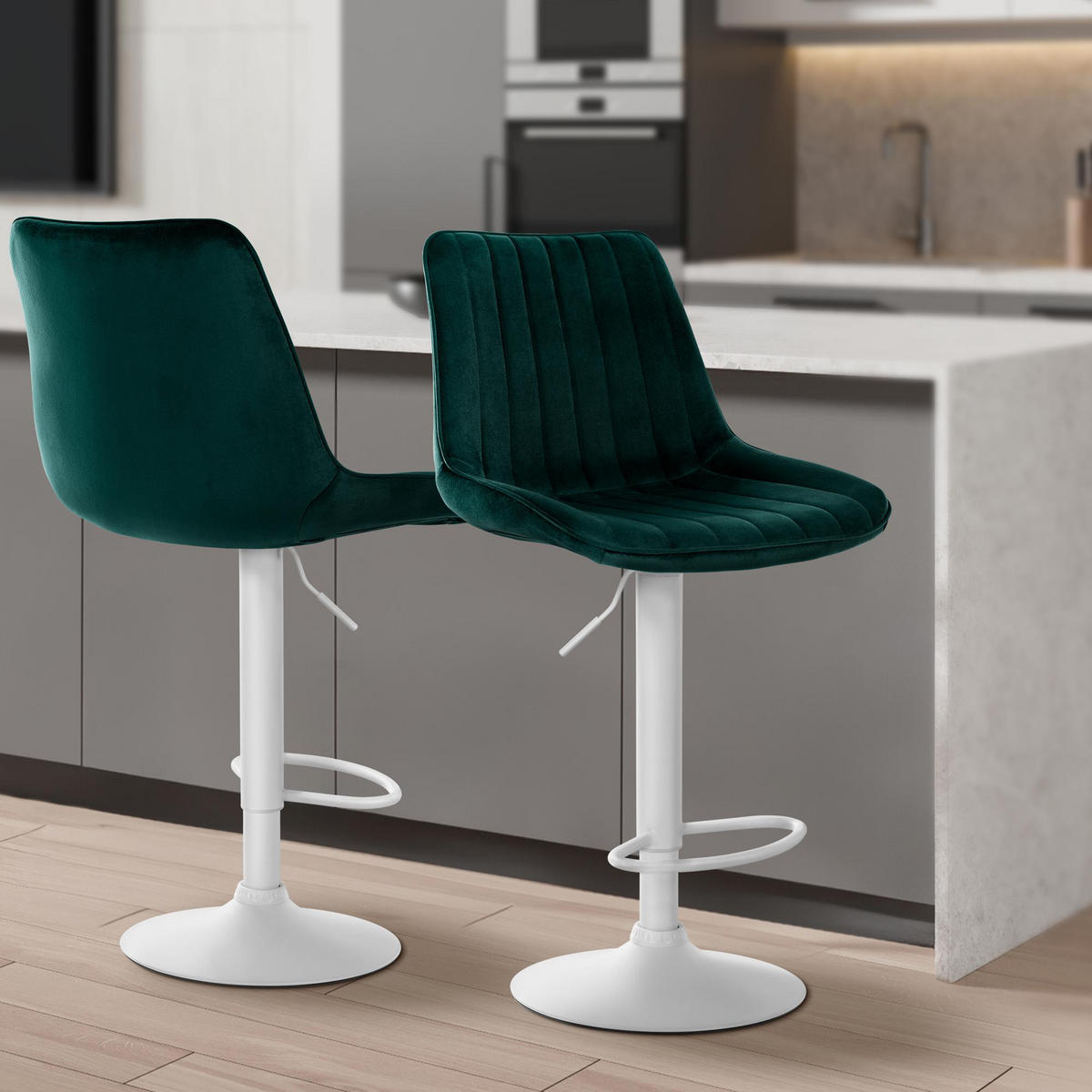 BARHOCKER 2er Set Tolor Samt weiß grün - Weiß/Grün, Textil/Metall (49.5/112/50cm) - TPFLiving