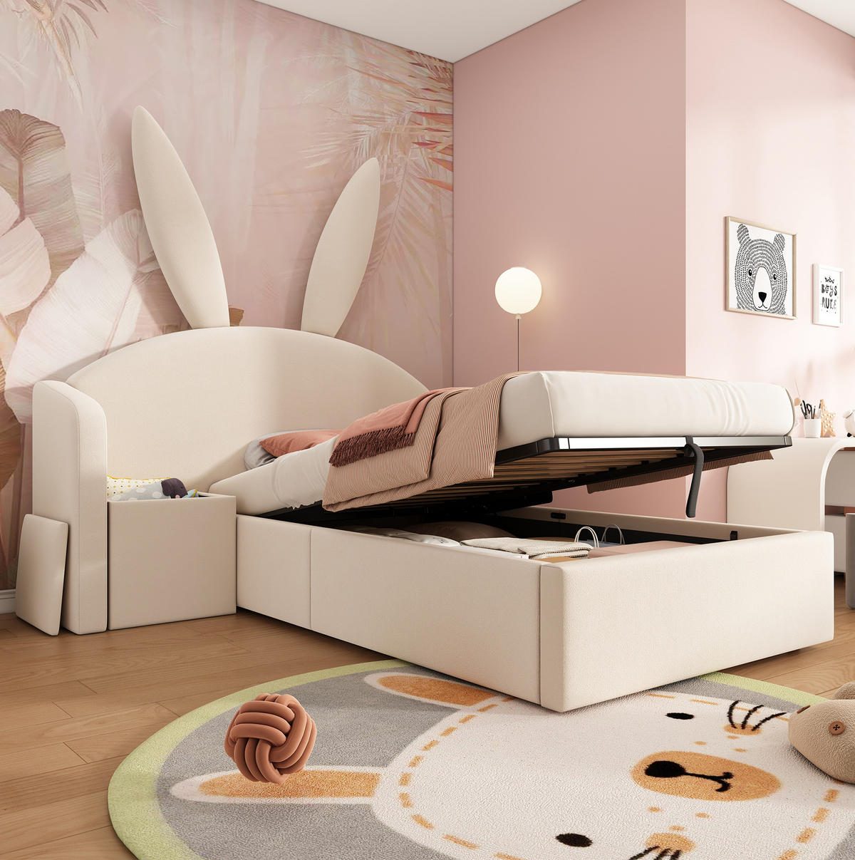 POLSTERBETT 90/190 cm aus Samt mit Stauraum und flexiblem Nachttisch Beige - Beige, Textil (90/190cm) - Modenvie