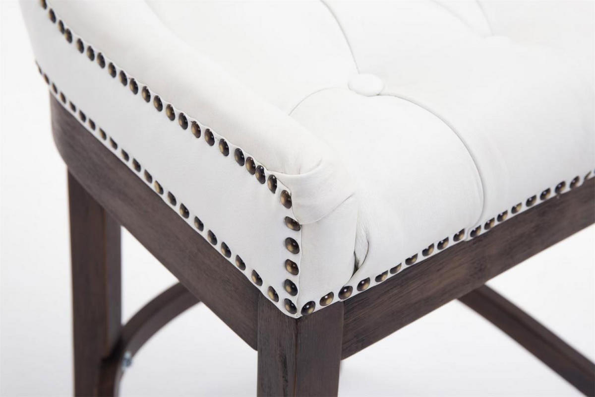 BARHOCKER Echtleder weiß - Dunkelbraun/Weiß, Leder/Holz (55/109/57cm) - CLP