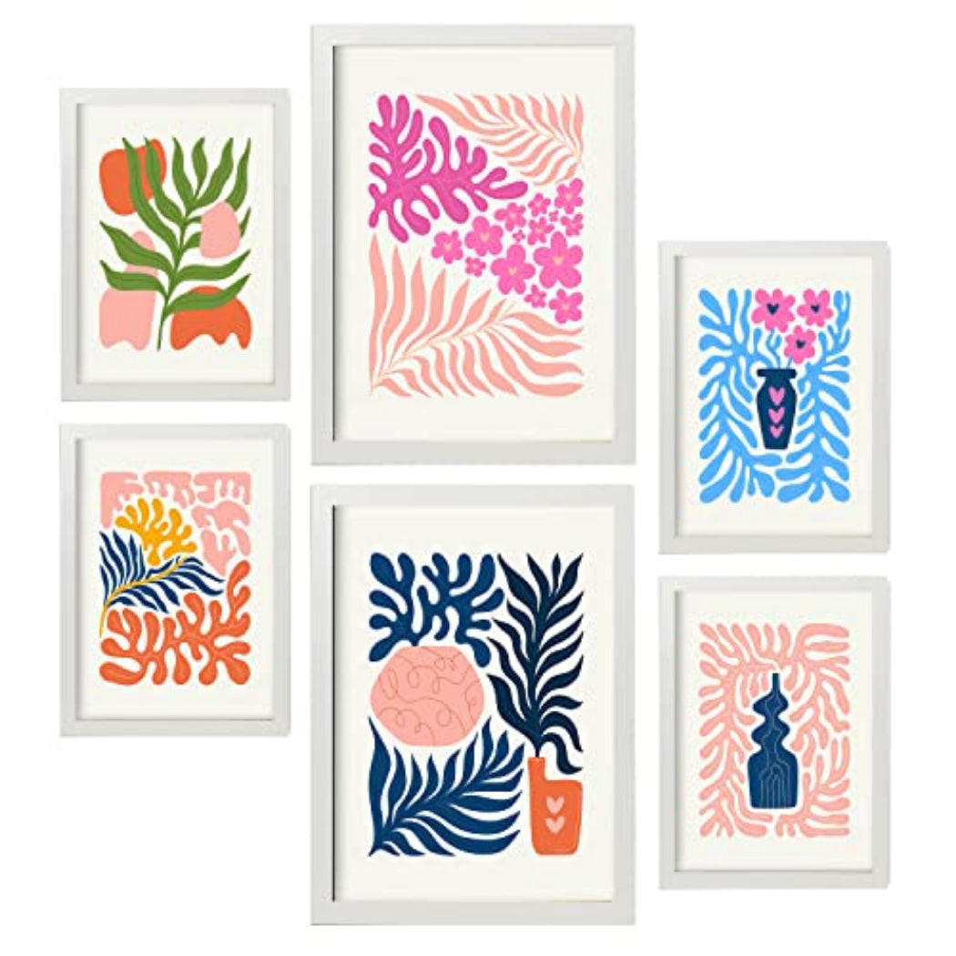 POSTER Set Mit 6 Minimalistischen In Pastellfarben Flower Power Drucke Von Landschaften Und Natur Für Innenarchitektur A3 & A4 Weißer Rahmen - Weiß, Papier (29/3cm) - Nacnic