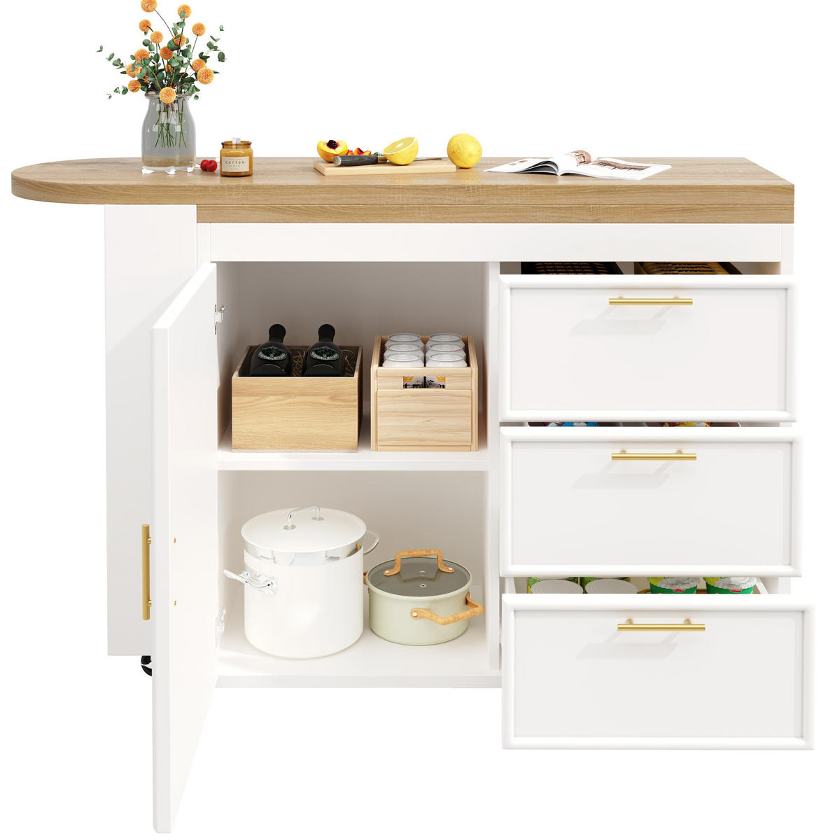 BARTISCH mit 360°-Drehfunktion 128-203x39x90 cm MDF Metall Weiß - Weiß, Metall (203/39/90cm) - Meubliv