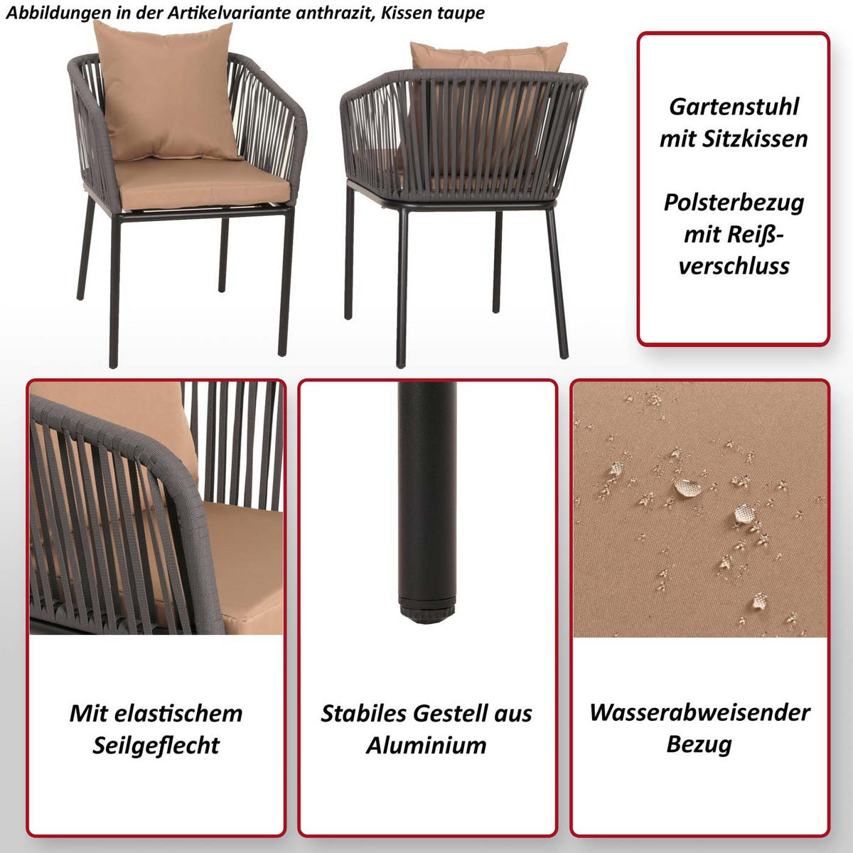 GARTENSTUHL Grau - Grau, Textil (55/75/55cm) - MCW