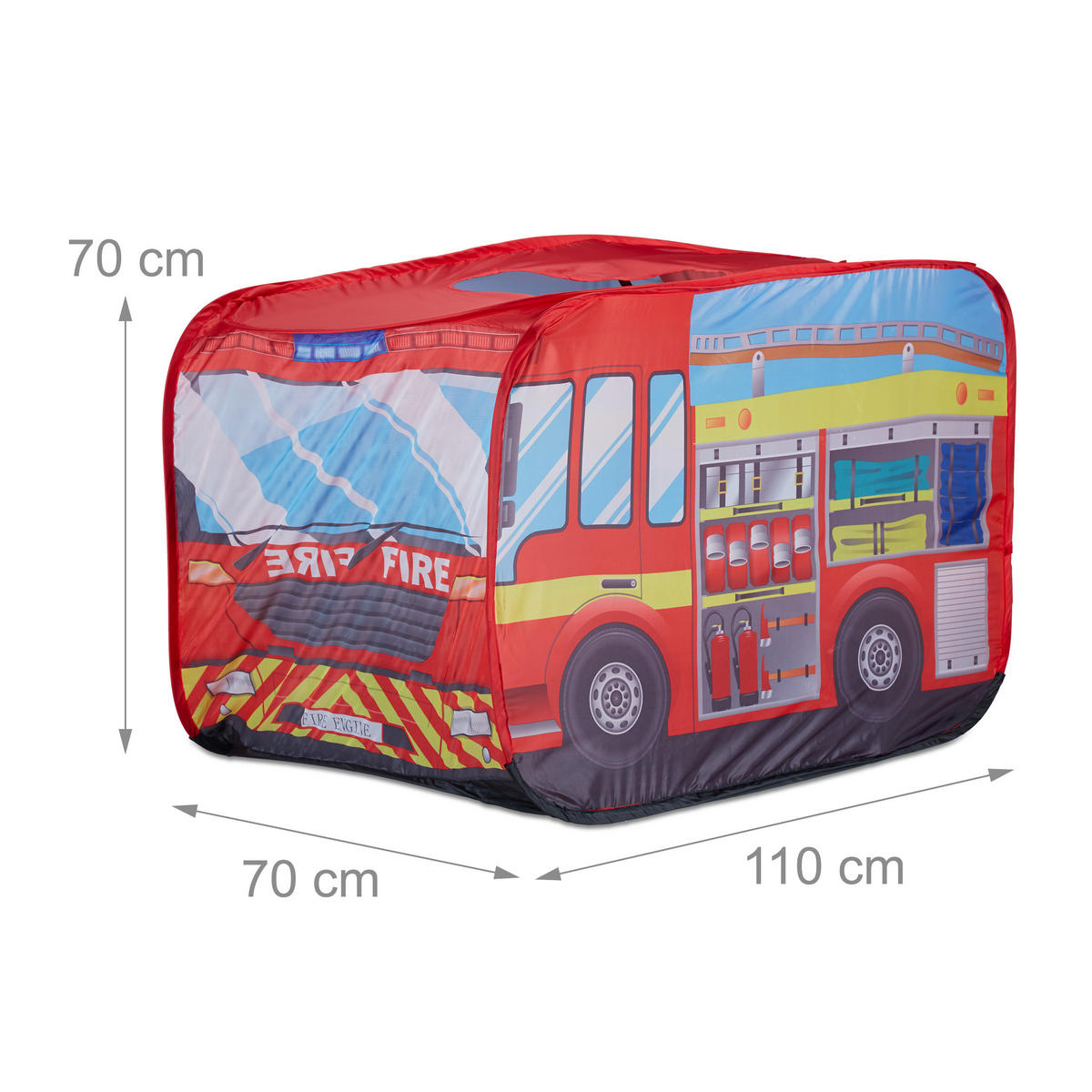 SPIELZELT Bunt Pop Up Feuerwehrmotiv Polyester 70x110x70 cm - Multicolor, Textil/Metall (70/110cm) - Relaxdays