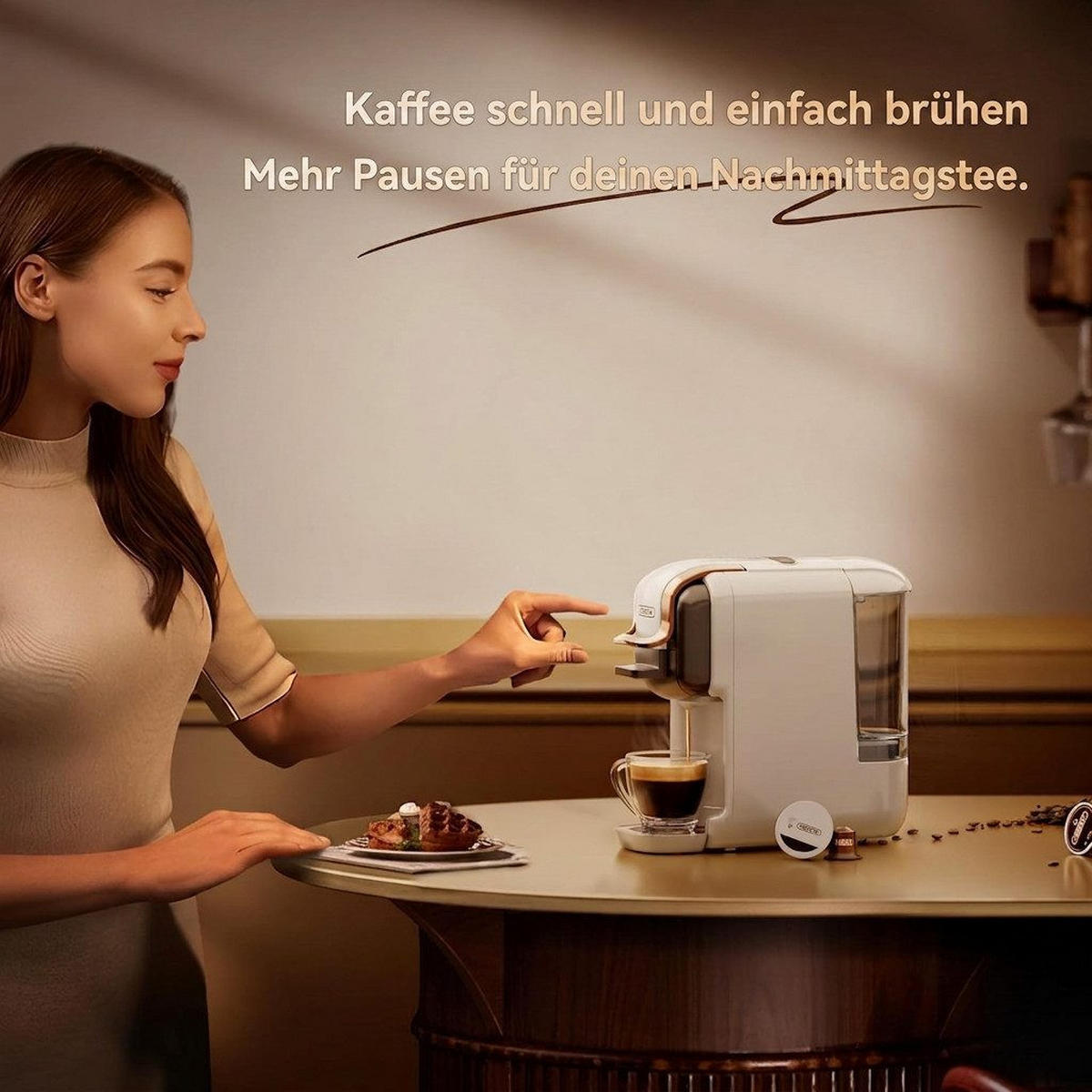 KAPSELMASCHINE 5-in-1 20 Bar für N-Kapseln/DG/K-Cup/Pads/Pulver - Weiß, Metall (11/24.5/24.5cm) - BEXEVUE