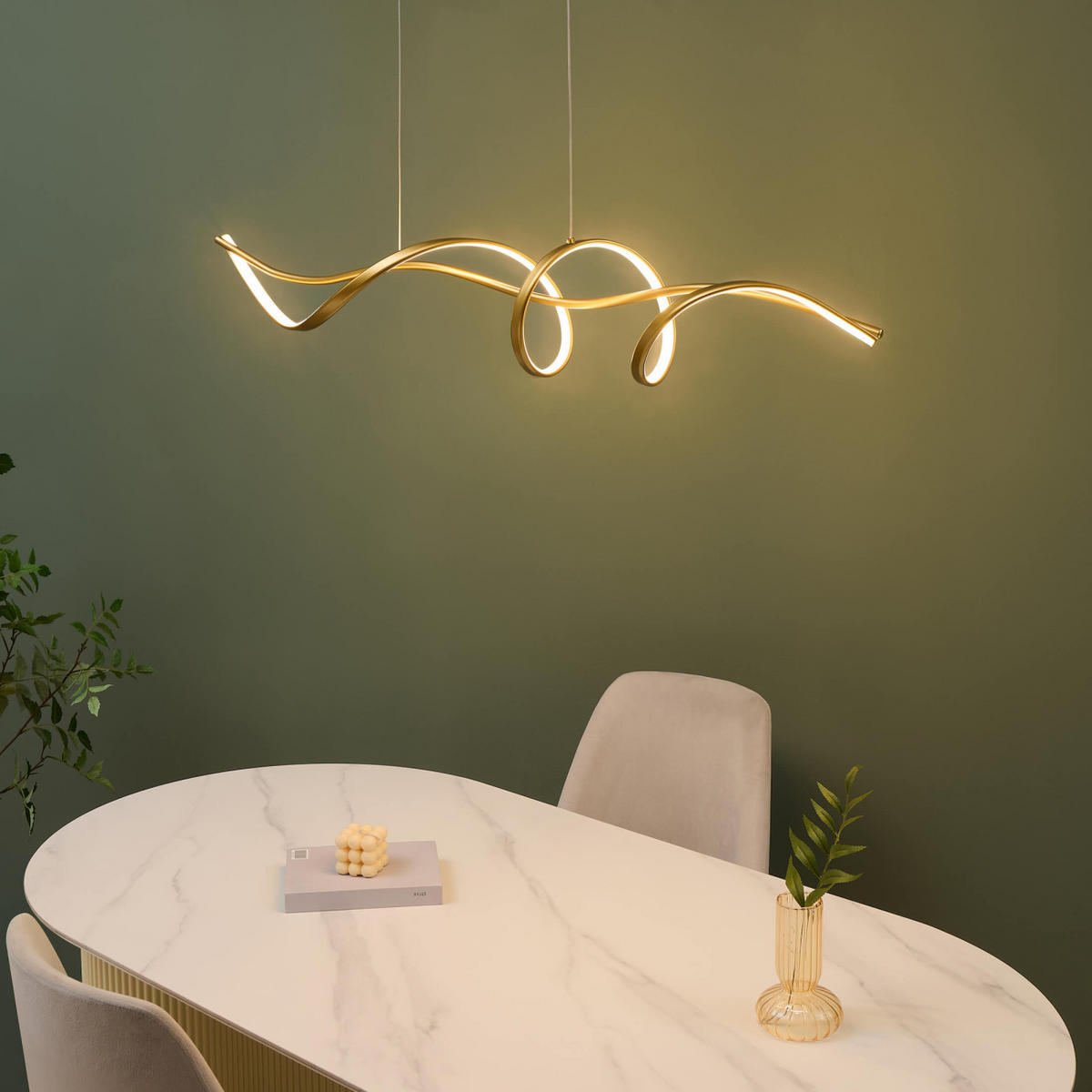 HÄNGELEUCHTE Lybell, Gold, 120cm, Dimmbar - Goldfarben, Metall (120/22/22cm) - KOSILUM