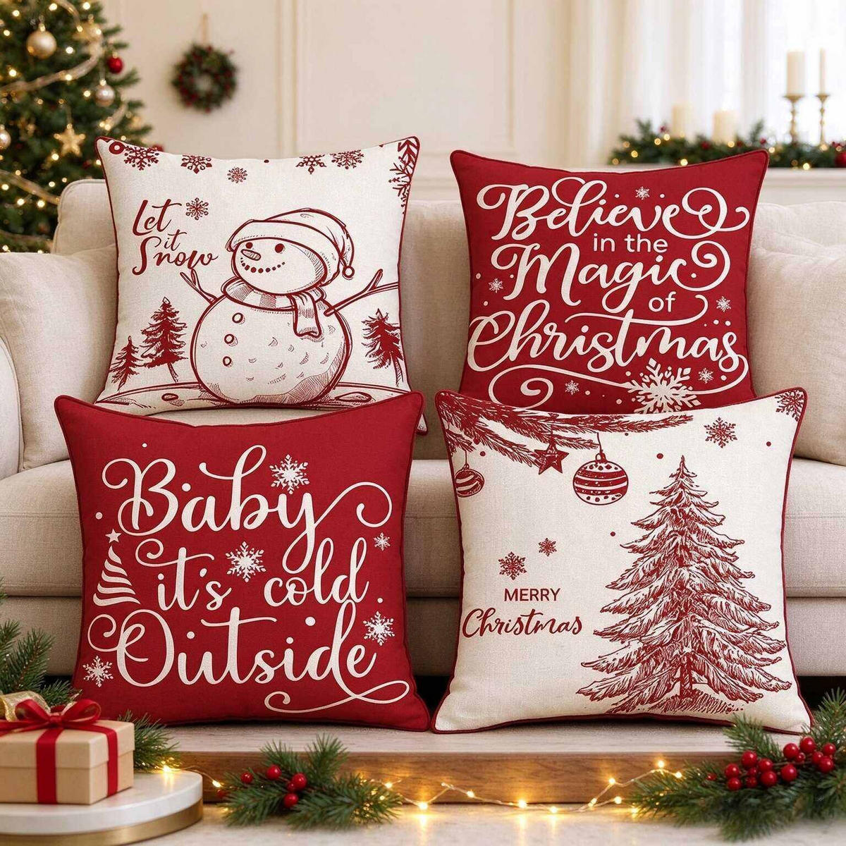 KISSENBEZUG – Weihnachtskissenbezug (Kissenfüllung nicht enthalten) – 45 x 45 cm – Multicolor(vier Stück) - Multicolor, Textil (45/45cm)