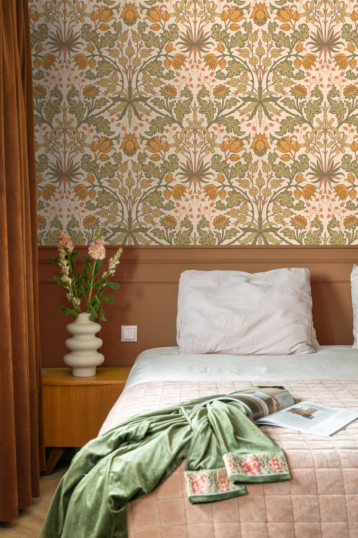 TAPETE Blumenmuster im Jugendstil 50 x 900 cm - Orange, Papier (50/900cm) - ESTAhome