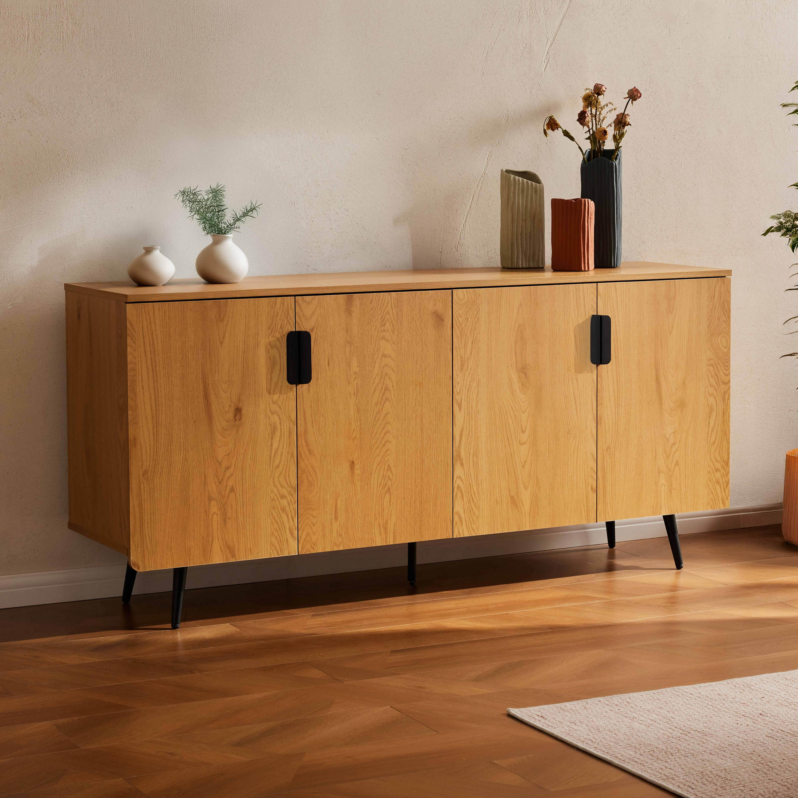 SIDEBOARD 160 cm, helles Holz - Beige, Holz (40/75/160cm) - Oviala