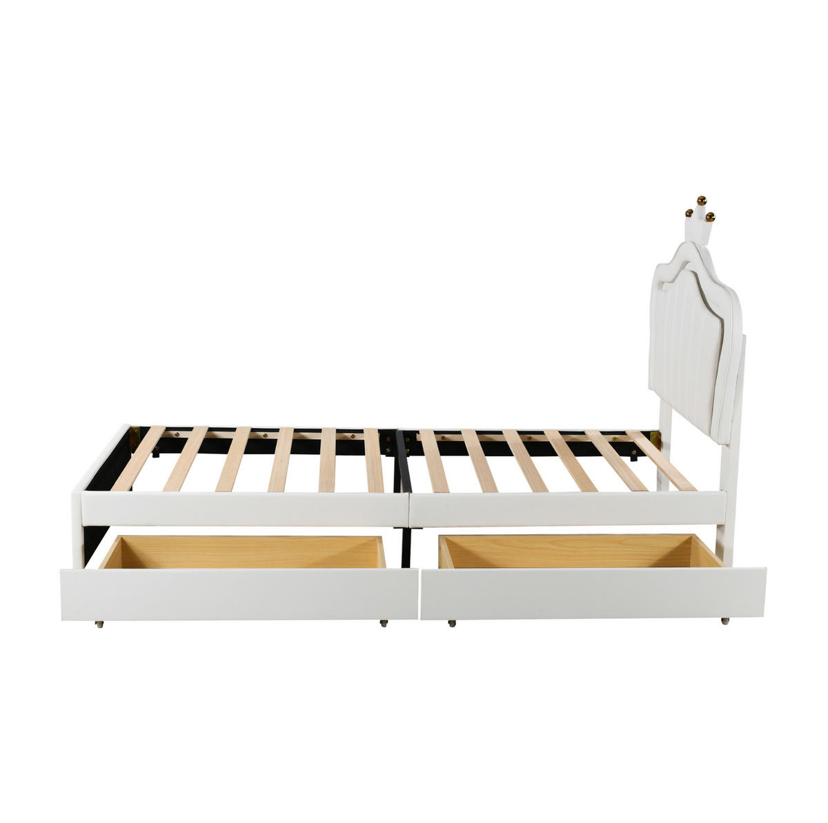 KINDEREINZELBETTEN aus Kunstleder 90x200 cm in Weiß mit LED-Beleuchtung & 2 Schubladen - Weiß, Leder (90/200cm) - Modfu