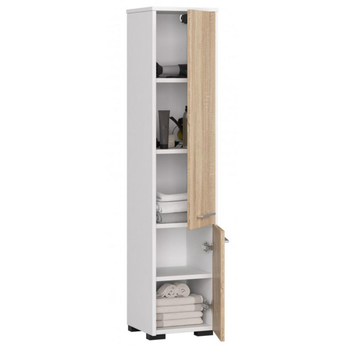 HOCHSCHRANK Weiß, Sonoma Eiche 30x30x140 cm - Silberfarben/Weiß, Holzwerkstoff/Kunststoff (30/140/30cm) - Akord