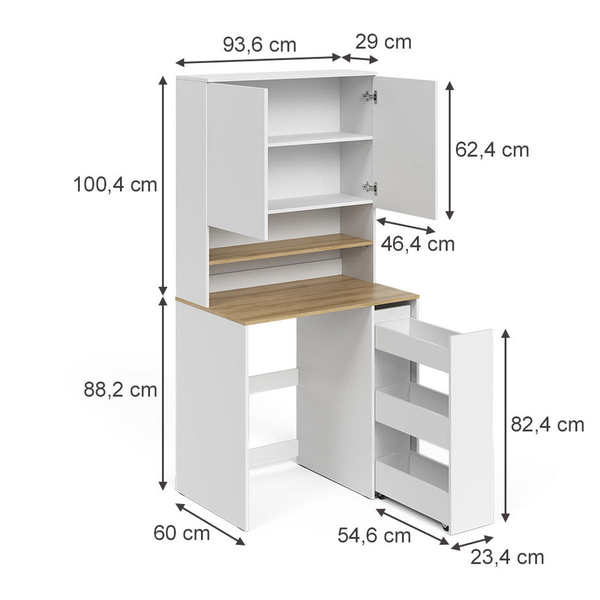 WASCHMASCHINENSCHRANK Viktor, Weiß/Artisan-Eiche, 93.6 x 88.2 cm 2 Teile mit Rollregal - Weiß/Eiche Artisan, Holzwerkstoff (93.6/88.2/60cm) - Vicco
