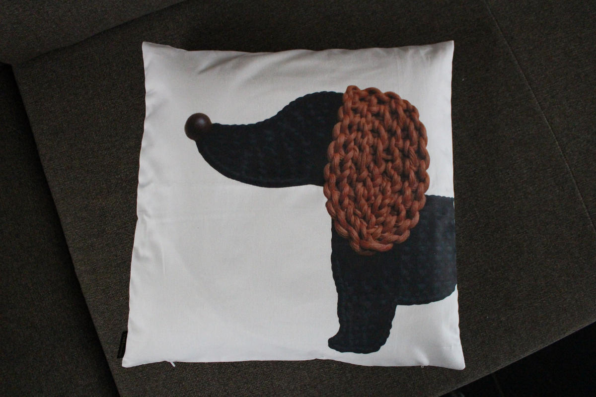 KISSENHÜLLE KLEINER DACKEL Ohr - Weiß/Braun, Textil (50/50cm) - Yve! decoration