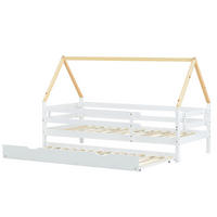 HAUSBETT 90/200 cm & 90/190 cm in Weiß & Natur mit Ausziehbett Massivholz - Weiß/Naturfarben, Holz (90/200cm) - CHICFURN