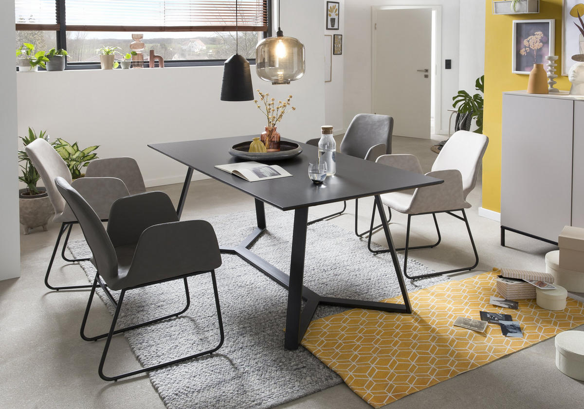 ESSZIMMERTISCH VEETI - 180x90 cm - MDF mit Dekor, Gestell Metall - Grau, Metall (90/180/75cm) - TPFLiving