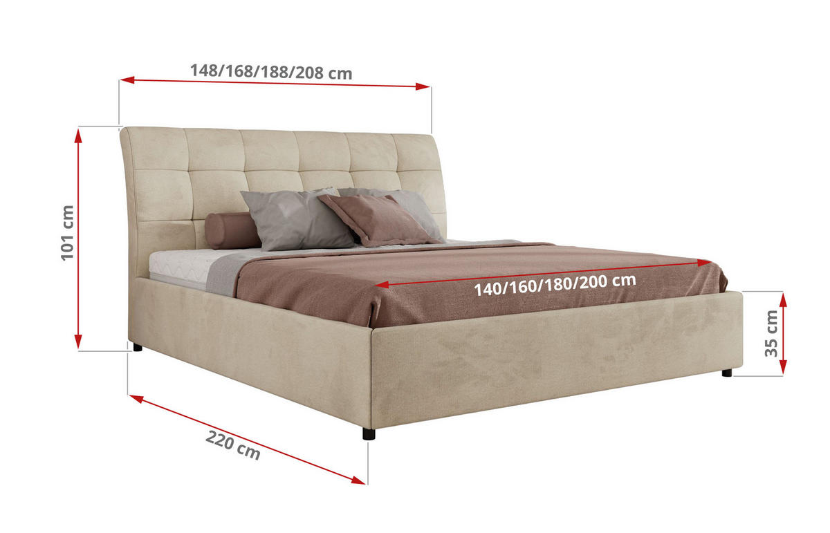 POLSTERBETT GALA CLASSIC 160/200 - Beige Velvet - Pocket-Matratze - Beige, Textil (160/200cm) - MKS