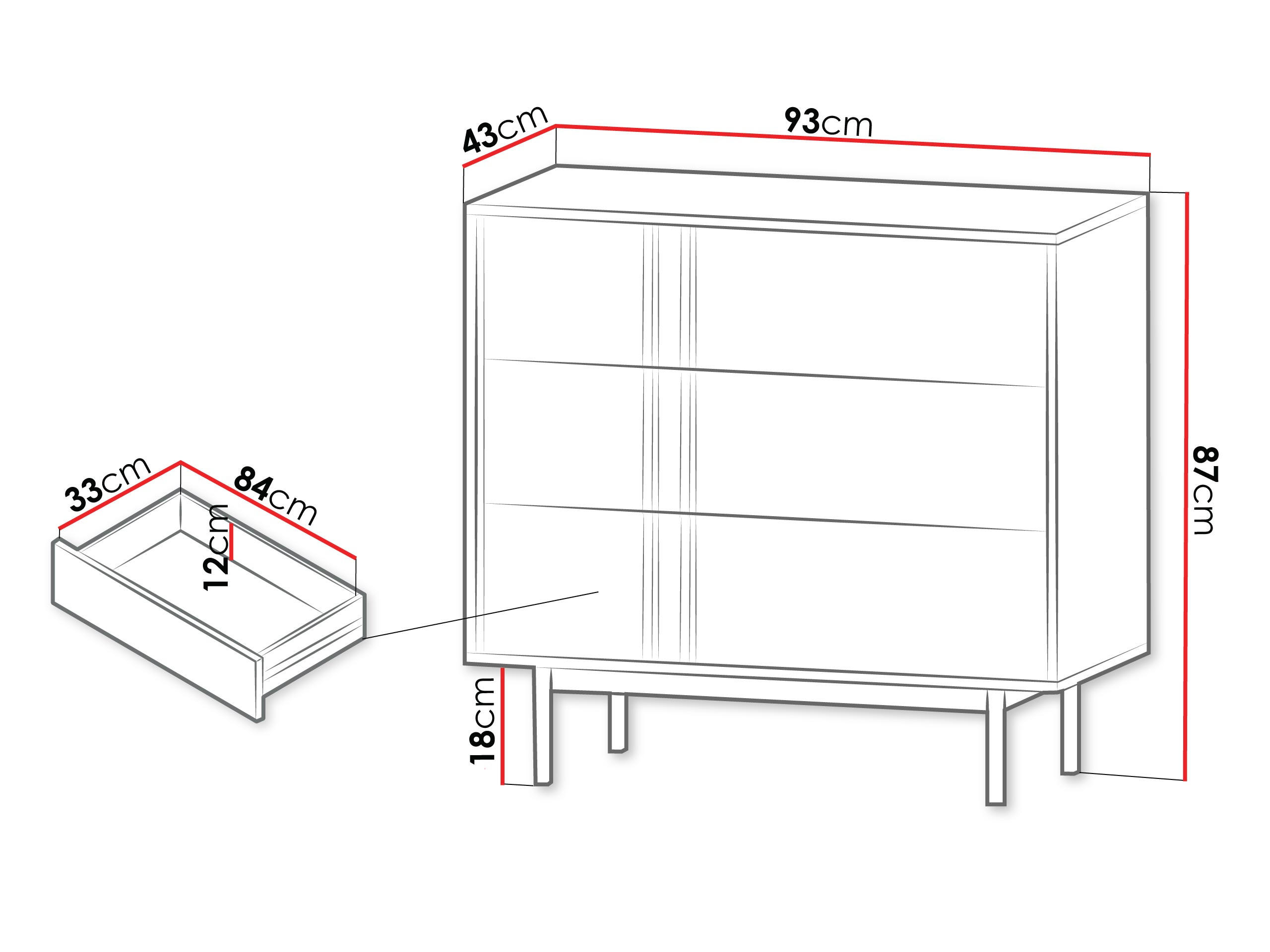 KOMMODE Alsy 3S AL08 - Anthrazit/Grün, Holzwerkstoff/Kunststoff (93/87/43cm) - MIRJAN24