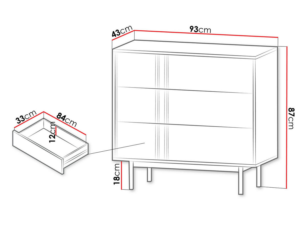 KOMMODE Alsy 3S AL08 - Eichefarben/Anthrazit, Holzwerkstoff/Kunststoff (93/87/43cm) - MIRJAN24