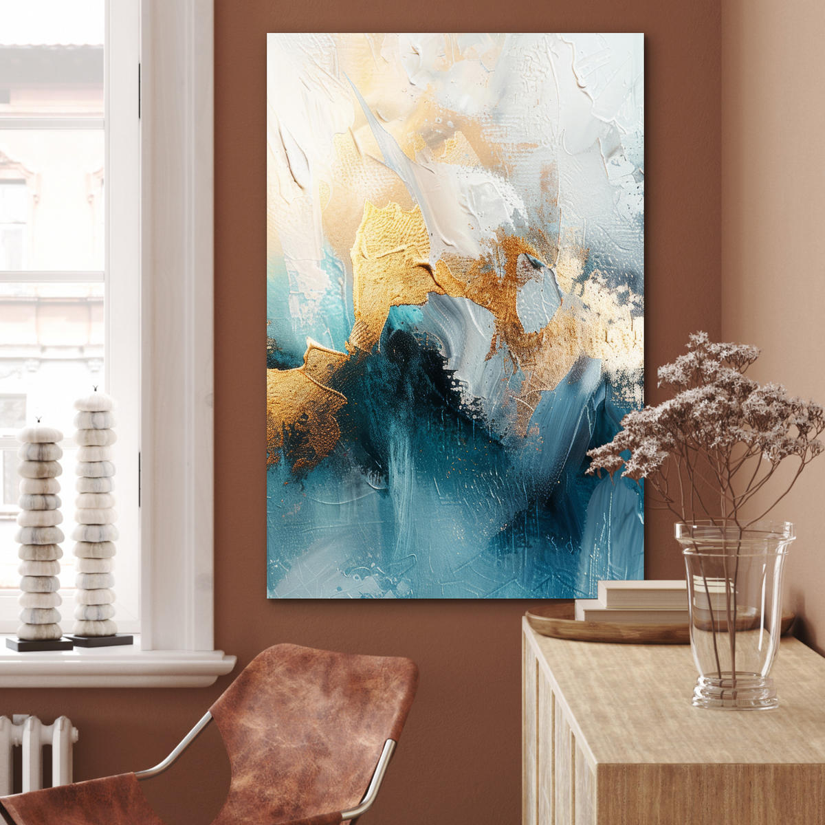 METALLBILD Abstrakt - Kunst - Gold - Blau 60x90 cm - Petrol, Metall (60/90cm) - MuchoWow