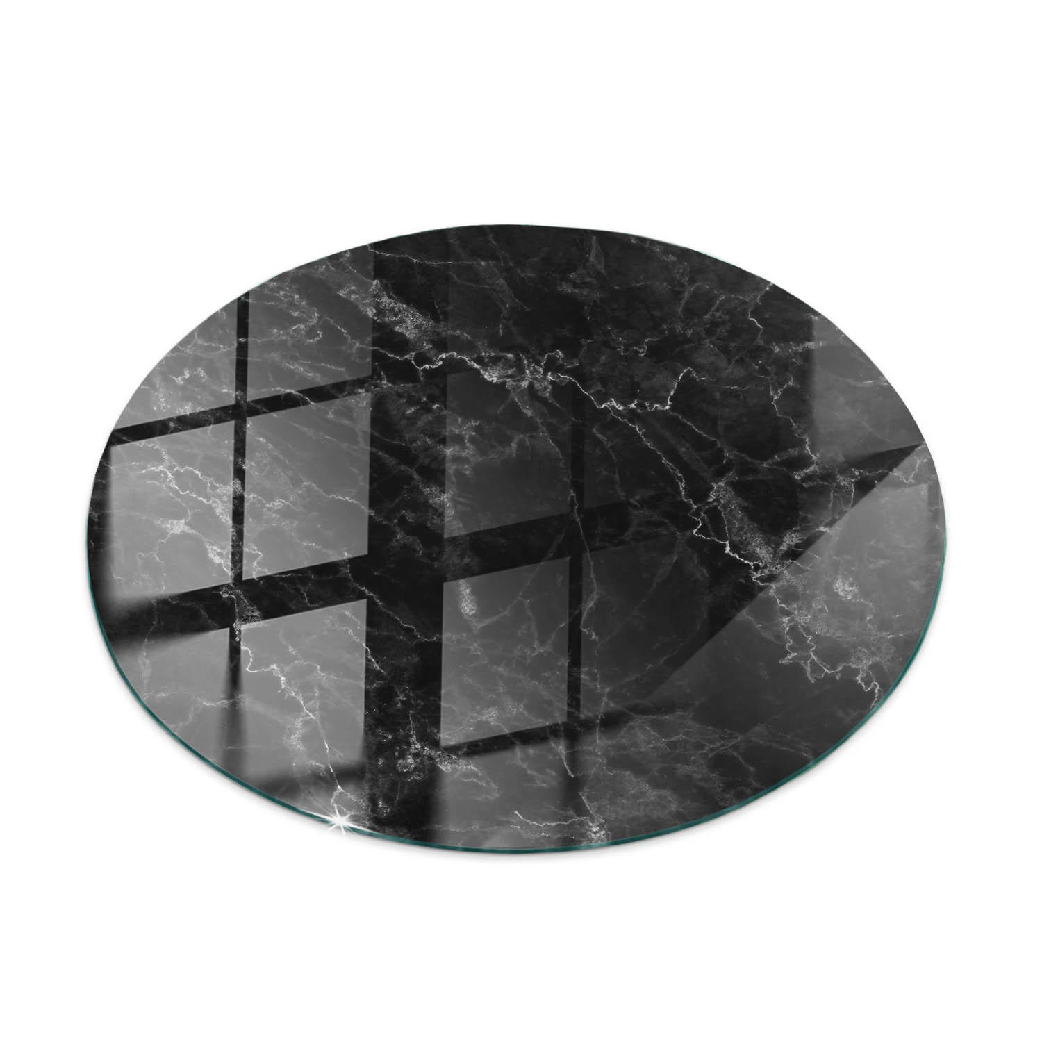 TISCHPLATTE Ø60 cm Marmoriert mit Aderung Rund - Dunkelgrau/Schwarz, Glas (60/60/0.4cm) - TULUP