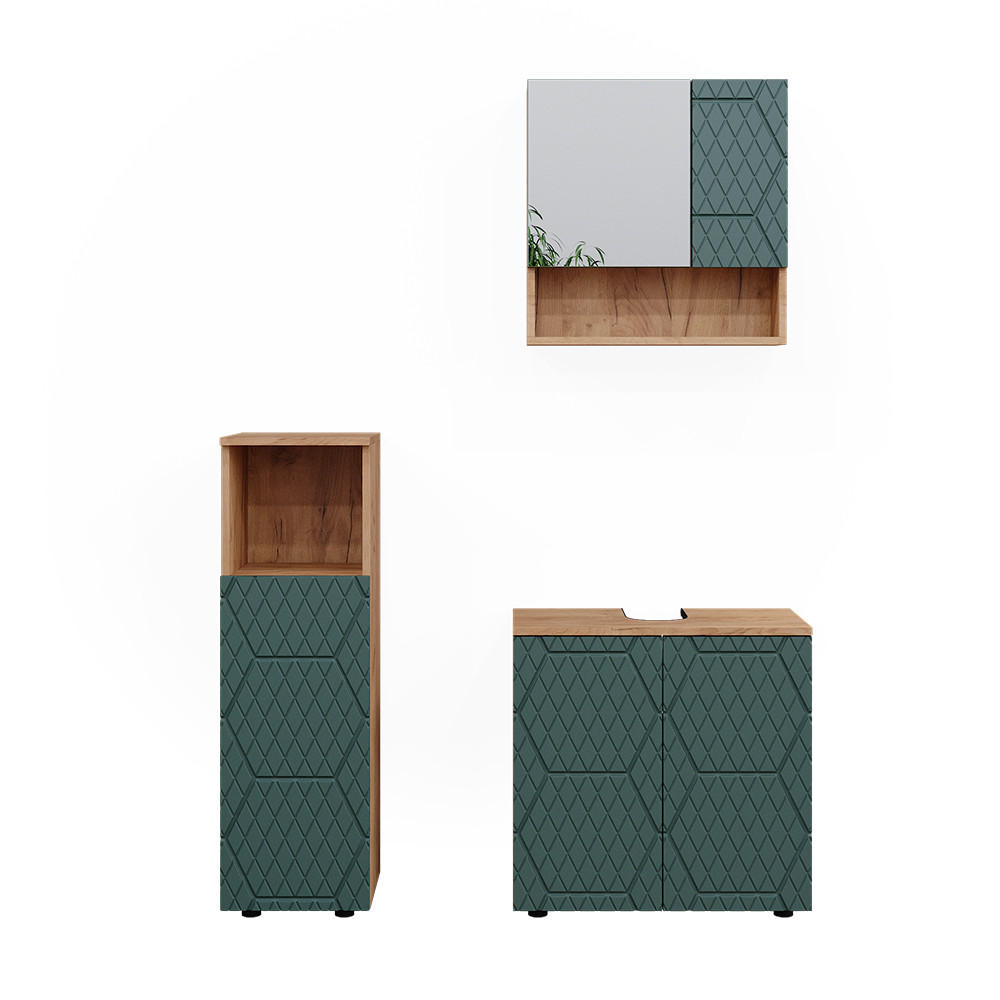 BADMÖBEL-SET Irma Grün 3 Teile - Eiche Wotan/Grün, Holzwerkstoff (80/58.6/41cm) - Vicco