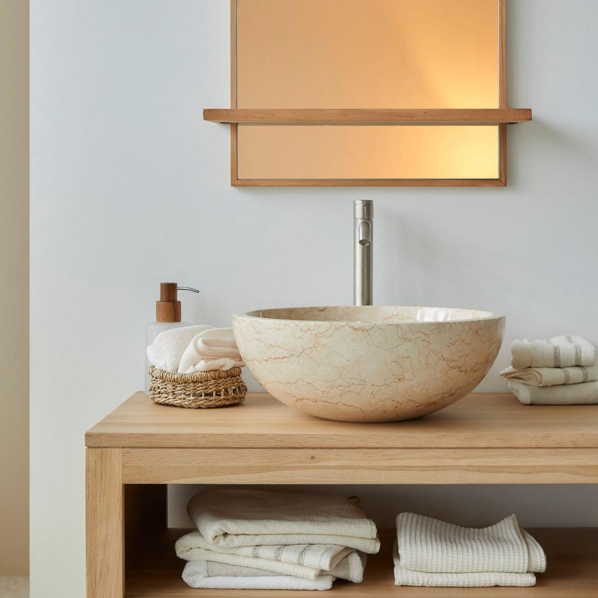 WASCHBECKEN Ibyza Beige aus Marmor - Beige, Stein (40/15/40cm) - Tikamoon