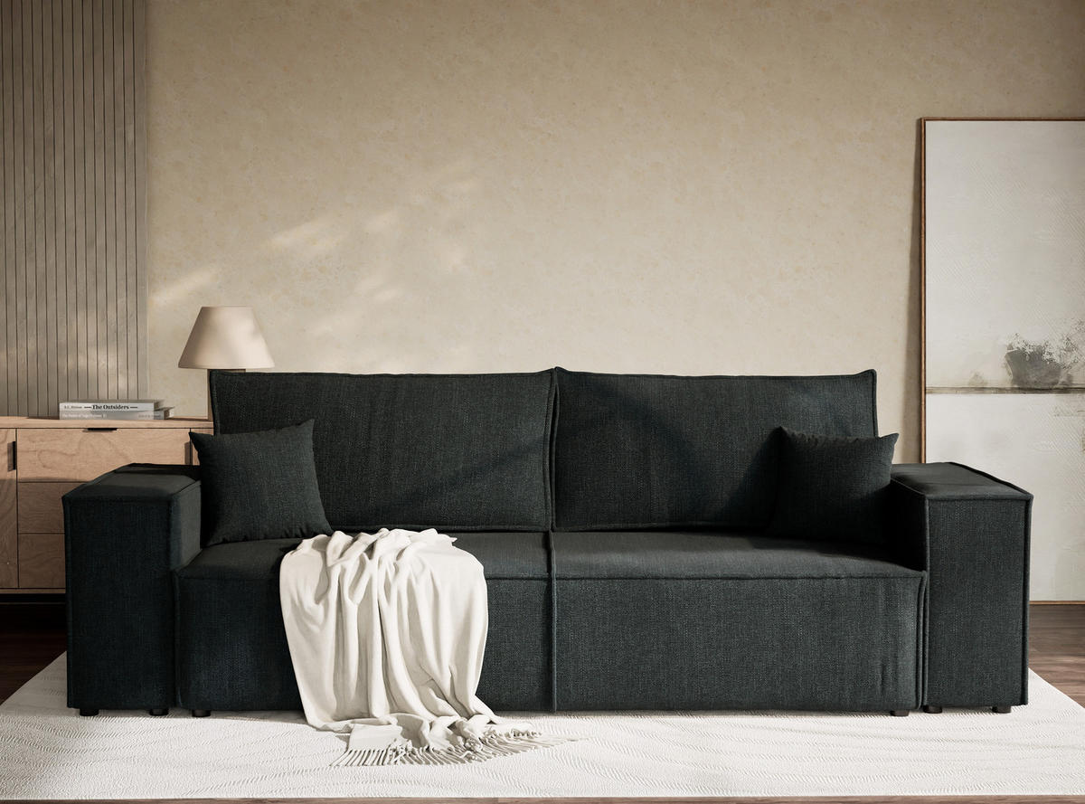 ROZKLÁDACÍ POHOVKA Milos, textil, tmavě modrý - černá/tyrkysová, dřevo/kompozitní dřevo (255/70/105cm) - Maison de Reve