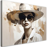 BILD auf Leinwand, Elegante Frau mit Hut in beiger Komposition - Weiß, Textil (60/40cm) - Feeby