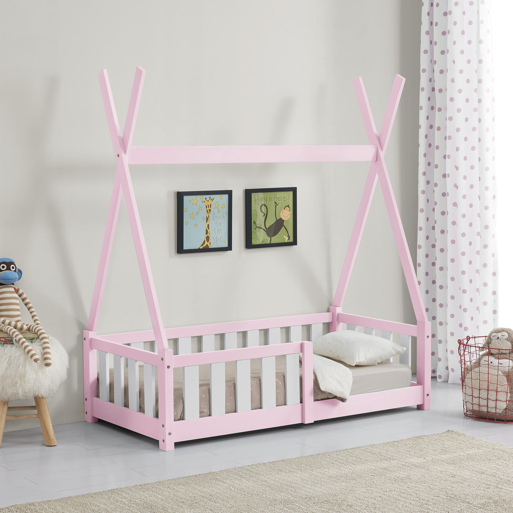 KINDERBETT Helsingborg - Rosa, Holz (70/140cm) - [en.casa]